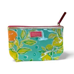 Lilly Pulitzer Teal and Yellow Floral Cosmetic Bag